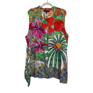 Claire Desjardins Where the Butterflies and Bees Are Linen Tunic Women's 2X